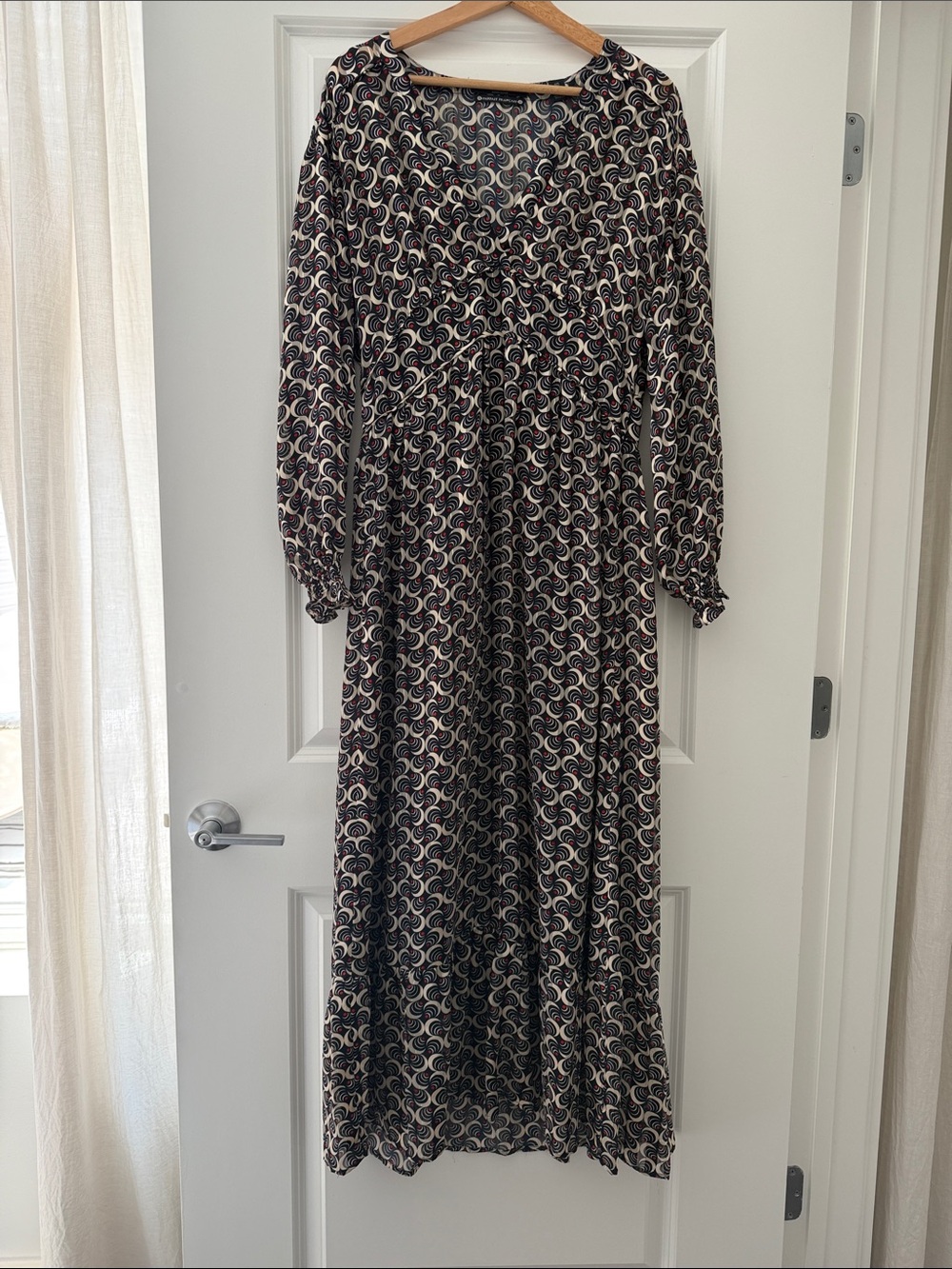 Scotch & Soda Black and Navy Printed Long-Sleeve Maxi Dress